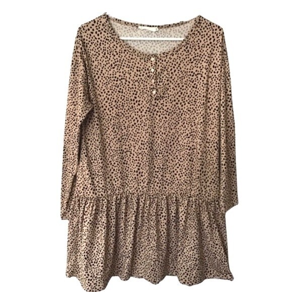 Lush long sleeve leopard animal print drop waist dress size large - Picture 4 of 8